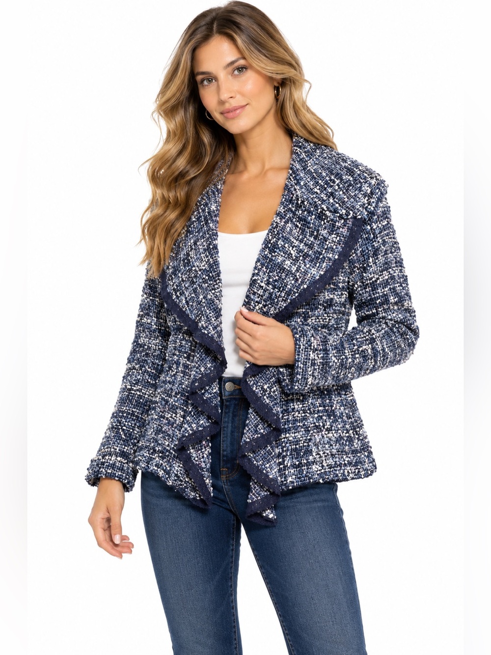 Berek Tweed Jacket in variegated blue Size XL Like New